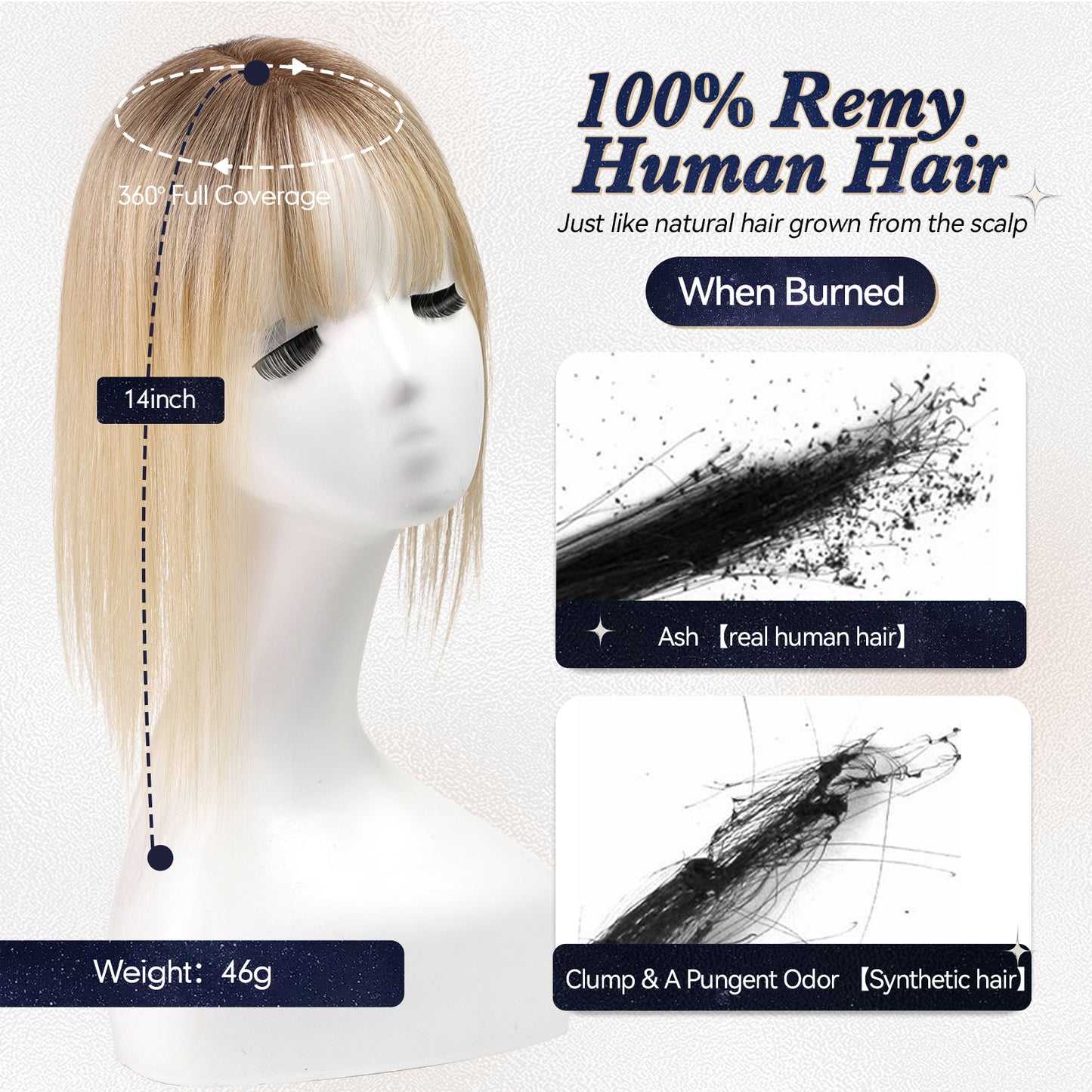 starluck Hair Toppers for Women Real Human Hair With Bangs, 100% Remy Human Hair Toppers for Women Hand-woven with Thinning Hair,Cover Gray Hair Roots,Adds Hair Volume