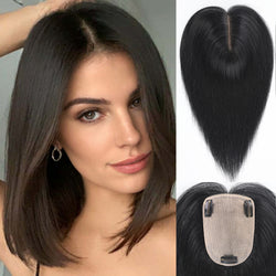 Image of starluck Human Hair Toppers for Women Real Human Hair No Bangs 4 * 5.5 inch Base 12 inch SilkHug Hair Topper for Women Cover Grey Roots