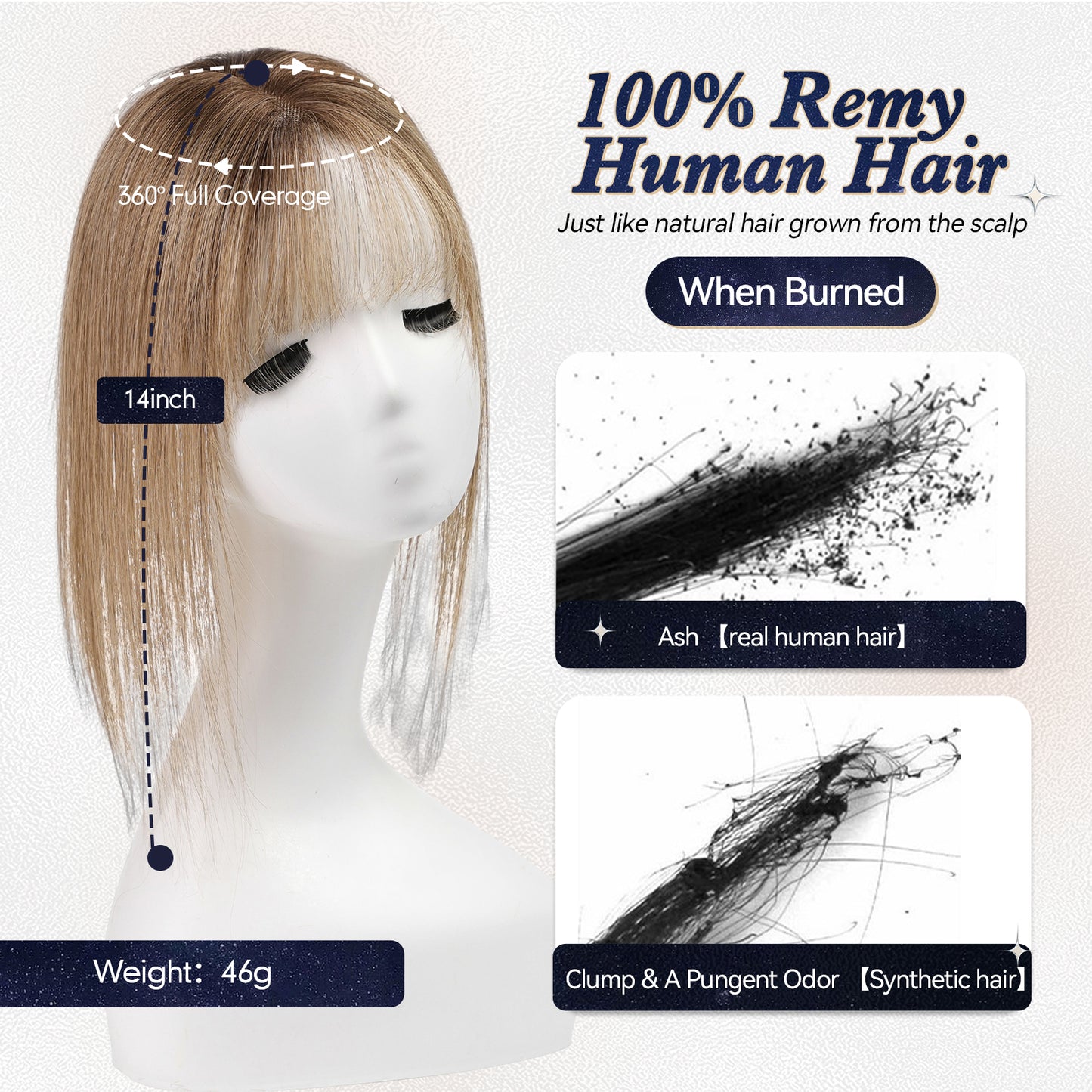 starluck Hair Toppers for Women Real Human Hair With Bangs, 100% Remy Human Hair Toppers for Women Hand-woven with Thinning Hair,Cover Gray Hair Roots,Adds Hair Volume