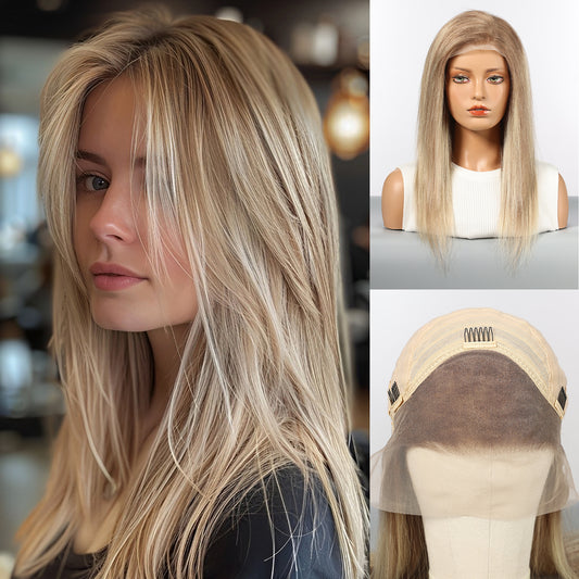 starluck Ash Blonde Wigs Human Hair Lace Front Wigs Human Hair for White Women Pelucas De Mujer Pelo Humano 20 Inch Realistic and Natural Daily Wear