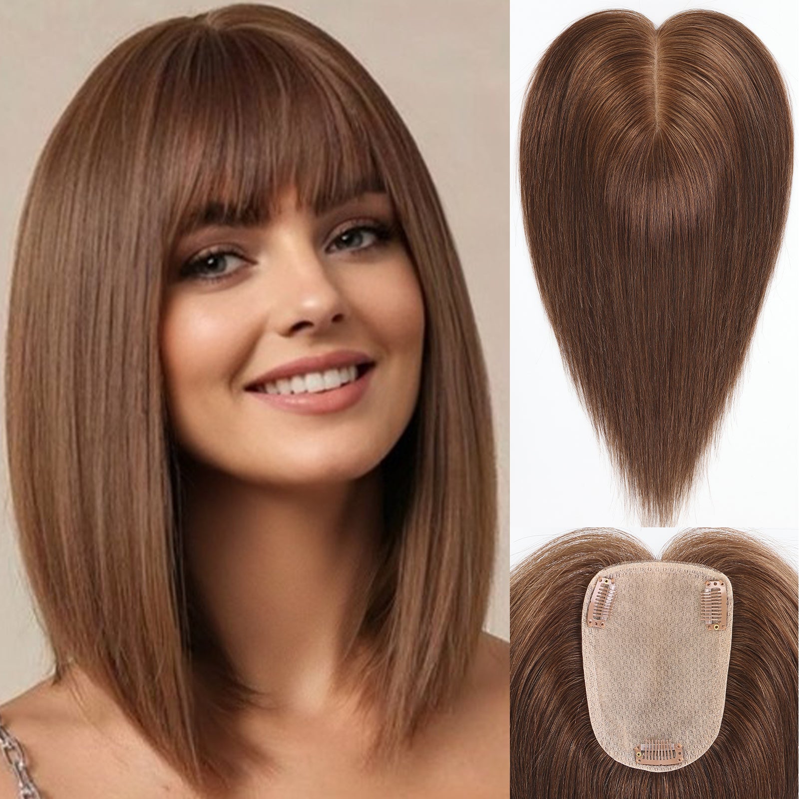 starluck Human Hair Toppers for Women Real Human Hair No Bangs 4 * 5.5 inch Base 12 inch SilkHug Hair Topper for Women Cover Grey Roots