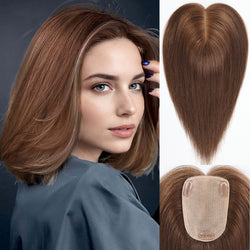 Image of starluck Human Hair Toppers for Women Real Human Hair No Bangs 4 * 5.5 inch Base 12 inch SilkHug Hair Topper for Women Cover Grey Roots
