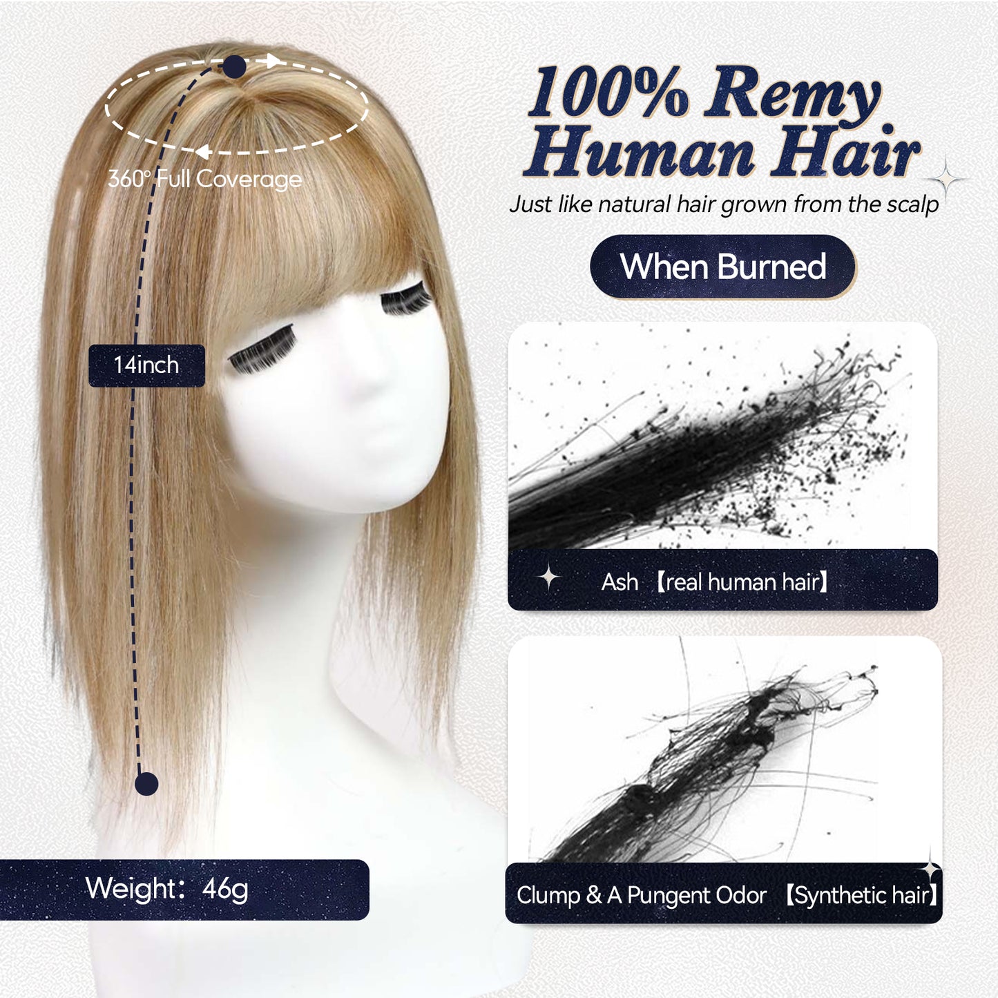 starluck Hair Toppers for Women Real Human Hair With Bangs, 100% Remy Human Hair Toppers for Women Hand-woven with Thinning Hair,Cover Gray Hair Roots,Adds Hair Volume