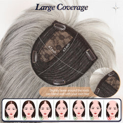 Image of starluck Hair Topper for Women Real Human Hair, 6.5x6.5 inch Base Bob with Bangs Side Part SilkHug Human Hair Topper for Women with ThinngHair Cover Gray Roots