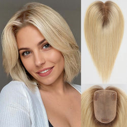 Image of starluck Human Hair Toppers for Women Real Human Hair No Bangs 4 * 5.5 inch Base 12 inch SilkHug Hair Topper for Women Cover Grey Roots
