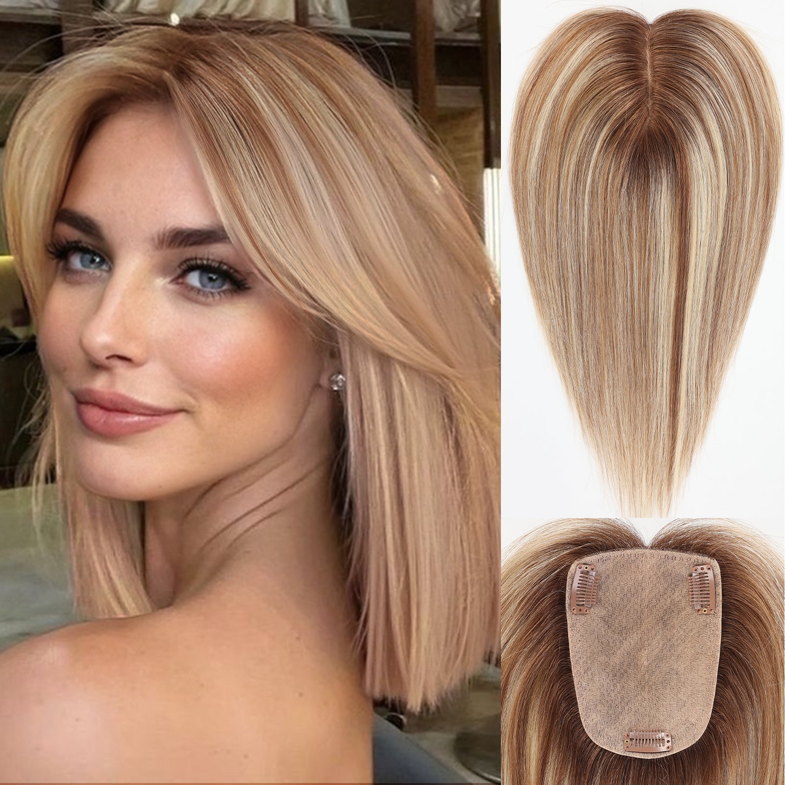 starluck Human Hair Toppers for Women Real Human Hair No Bangs 4 * 5.5 inch Base 12 inch SilkHug Hair Topper for Women Cover Grey Roots