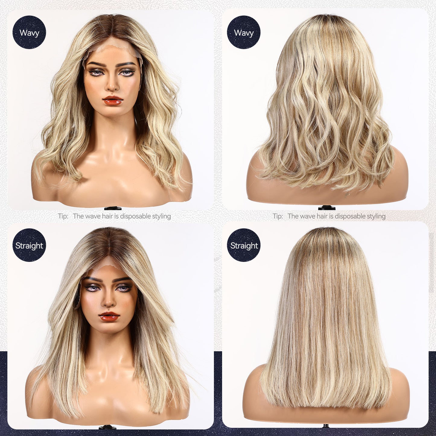 starluck Mixed Blonde 12"×3.5"Wigs Human Hair Lace Front Wigs Human Hair for White Women Pelucas De Mujer Pelo Humano 16 Inch Wavy Realistic and Natural Daily Wear