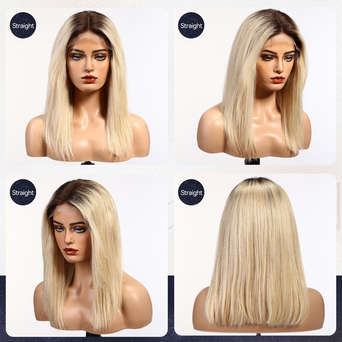 starluck Ombre Blonde Wigs Human Hair Lace Front Wigs Human Hair for White Women 16 Inch Straight Realistic and Natural Daily Wear