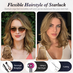 Image of starluck Mixed Brown Wigs 100% Human Hair Lace Front Wigs Human Hair for White Women Pelucas De Mujer Pelo Humano 16 Inch Wavy Realistic and Natural Daily Wear