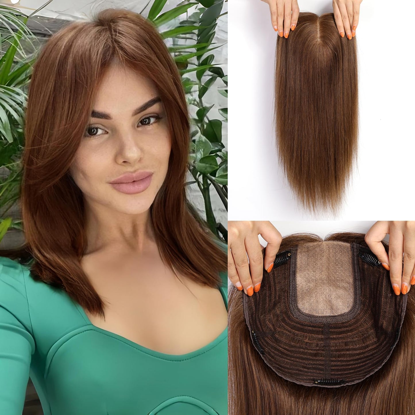 starluck 16 inch Hair Toppers for Women 9"*9" Large Base  Real Human Hair Topper No Bangs Hair Toppers for Women with Thinning Hair Cover Grey Hair Roots Add Volume