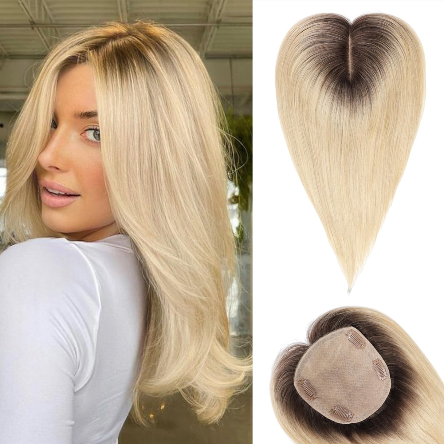 starluck Hair Toppers for Women Real Human Hair, 5"*5.5"Large Coverage Hair Topper No Bangs,100% Real Human Hair Toppers for Women with Thinning Hair,Cover Gray Hair Roots