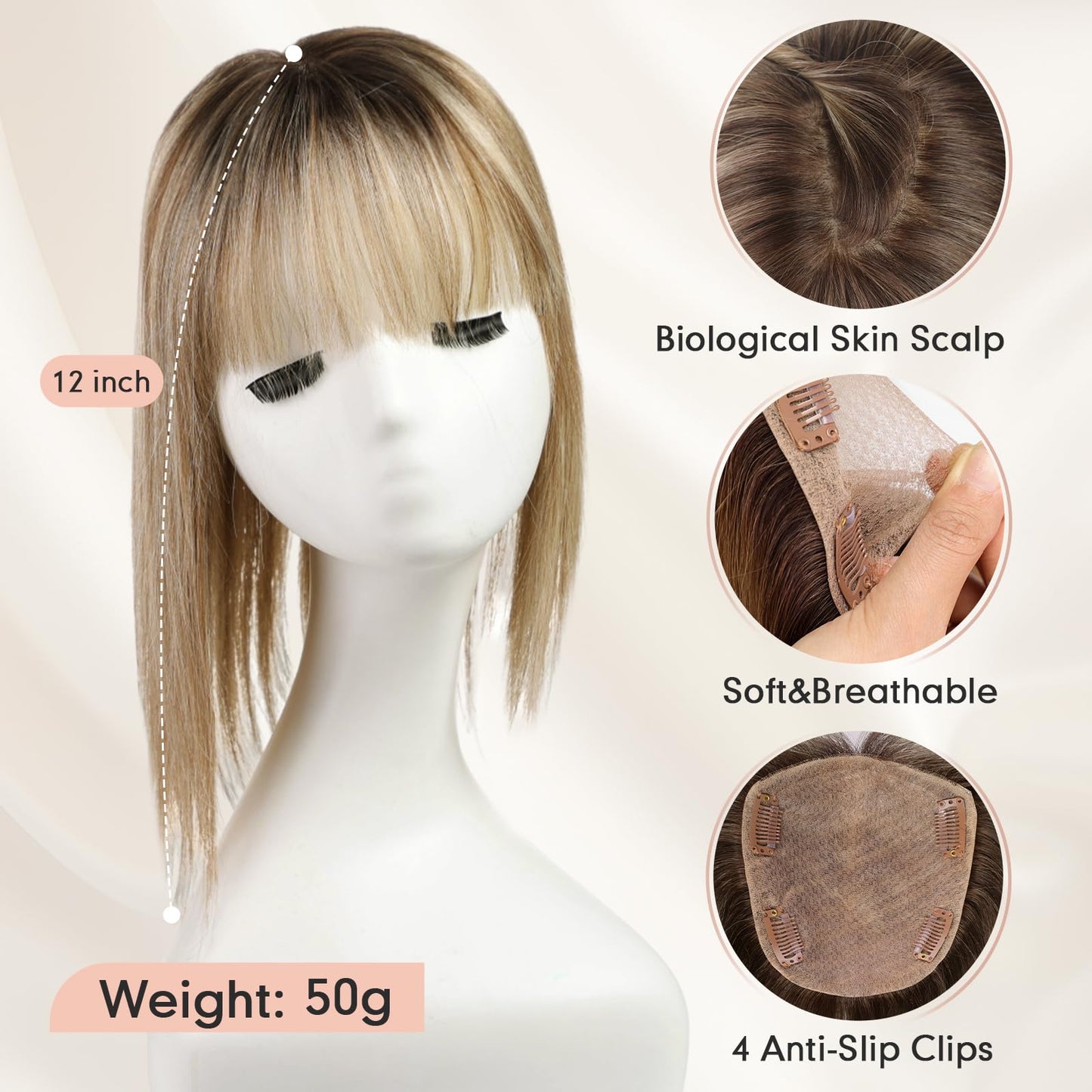 starluck Hair Toppers for Women with Bangs, 5"*5.5"Large Coverage 100% Real Human Hair Toppers for Women with Thinning Hair,Cover Gray Hair Roots