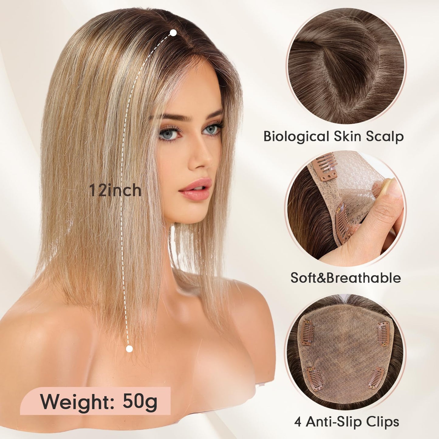 starluck Hair Toppers for Women Real Human Hair, 5"*5.5"Large Coverage Hair Topper No Bangs,100% Real Human Hair Toppers for Women with Thinning Hair,Cover Gray Hair Roots