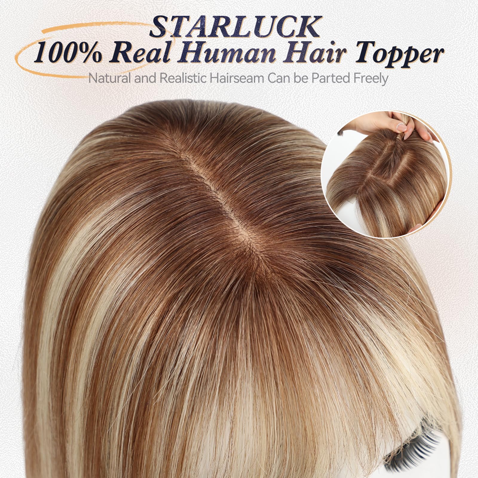 starluck Human Hair Toppers for Women Real Human Hair No Bangs 4 * 5.5 inch Base 12 inch SilkHug Hair Topper for Women Cover Grey Roots
