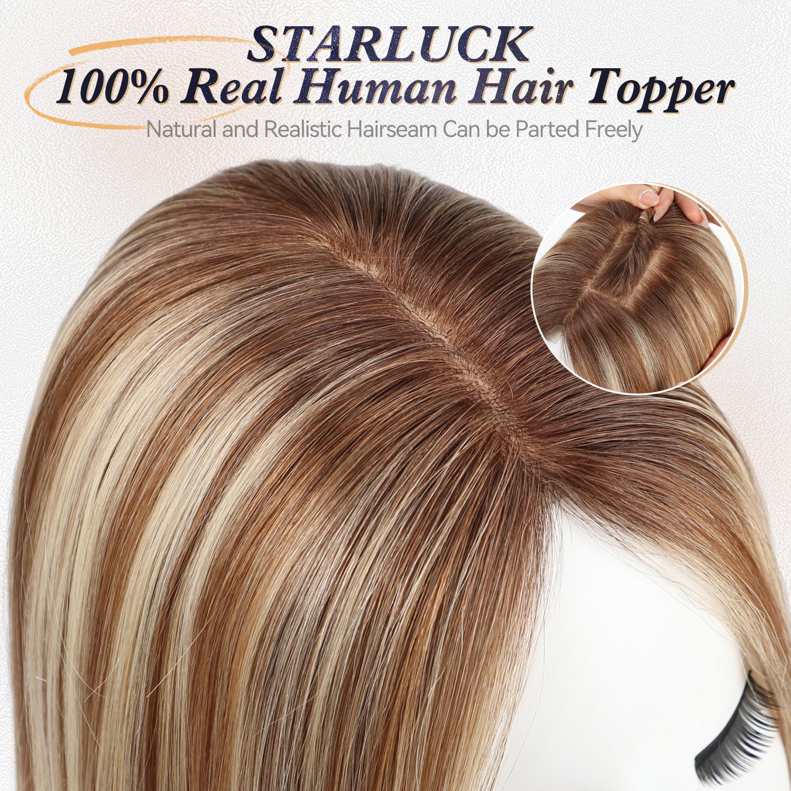 starluck Human Hair Toppers for Women Real Human Hair No Bangs 4 * 5.5 inch Base 12 inch SilkHug Hair Topper for Women Cover Grey Roots