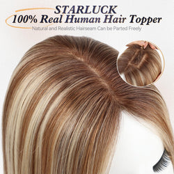 Image of starluck Human Hair Toppers for Women Real Human Hair No Bangs 4 * 5.5 inch Base 12 inch SilkHug Hair Topper for Women Cover Grey Roots