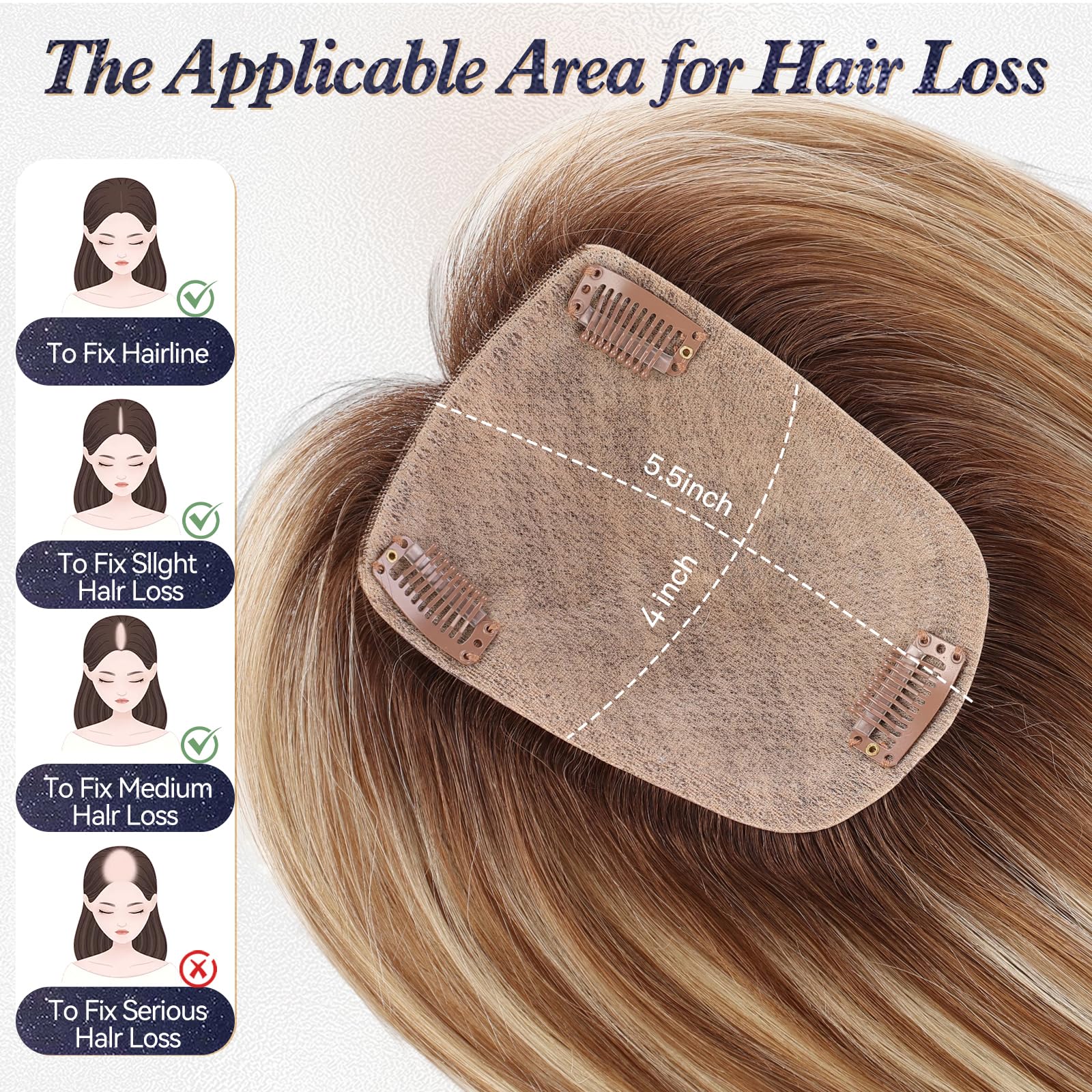 starluck Human Hair Toppers for Women Real Human Hair No Bangs 4 * 5.5 inch Base 12 inch SilkHug Hair Topper for Women Cover Grey Roots